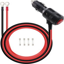 12V 點煙器LED 燈汽車點煙器延長線帶開關按鈕尾部帶端子線