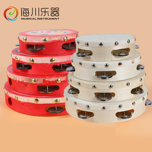 跨境手拍鼓真羊皮鈴鼓紅色鈴鼓兒童早教鼓木質打擊樂器白皮泡釘鼓