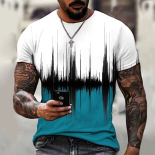 Men's T Shirt Graphic 3d O Neck Black White Stripes Over siz