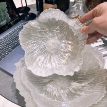 花朵水晶玻璃水果盤歐式珠光白簡新品大號家用簡約茶盤零食前台盤