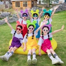 六一兒童節糖果色背帶褲套裝幼兒園親子園服棉短袖小學生演出服裝