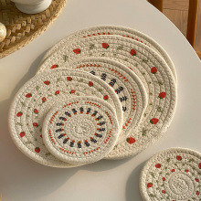 編織隔熱墊餐桌墊子輕奢北歐棉質印花餐墊盤墊杯墊圓形鍋墊碗墊