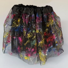 萬聖節蜘蛛女童蓬蓬裙印花網紗南瓜蝙蝠tutu裙子歐美童裝短裙內襯