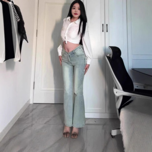 V腰致命腰精 復古微喇牛仔褲女水洗懷舊辣妹顯瘦提臀彈力喇叭褲