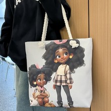 Tote bags多功能拉鏈手提包 可折疊沙灘包創意新款卡通印花單肩包
