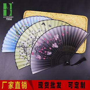 絹布竹質伴娘接親折扇子女中國古風學生和風日式扇竹制品扇子批發