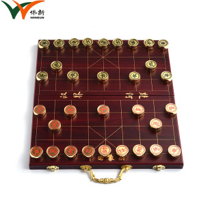 中國象棋金屬黃銅大號棋子帶折疊棋盤成人便攜棋盤長輩禮品批發