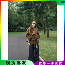 復古高級感立領短款毛呢外套女2024秋冬新款氣質系帶翻領呢子大衣