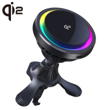 KC QI2半導體制冷磁吸車載無線充電器LED炫彩燈適用蘋果手機支架