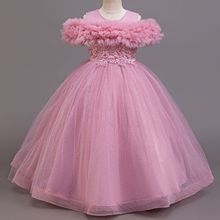 跨境兒童演出禮服一字肩公主裙蓬蓬婚紗公主節日演出服kid dress