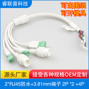 帶防水雙網口門禁考勤健康通行碼攝像頭網絡尾線多接口人臉識別線