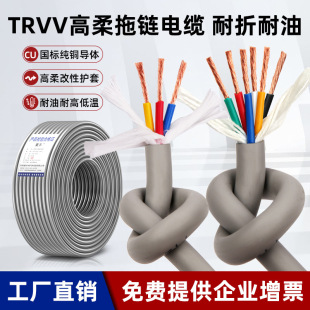 國標純銅柔性TRVV拖鏈電纜線2 3 4 5芯0.75 1.5 2.5平方坦克鏈線