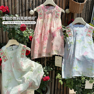 謝金毛女童連衣裙夏裝2025新款洋氣兒童無袖裙子裝夏季扎染公主裙