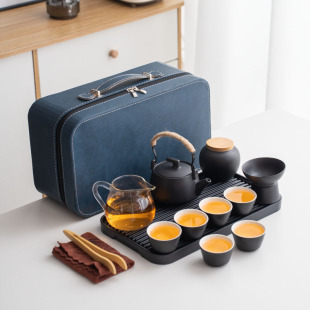 活動禮品logo便攜式旅行茶具套裝整套家用簡約陶瓷提梁壺戶外露營