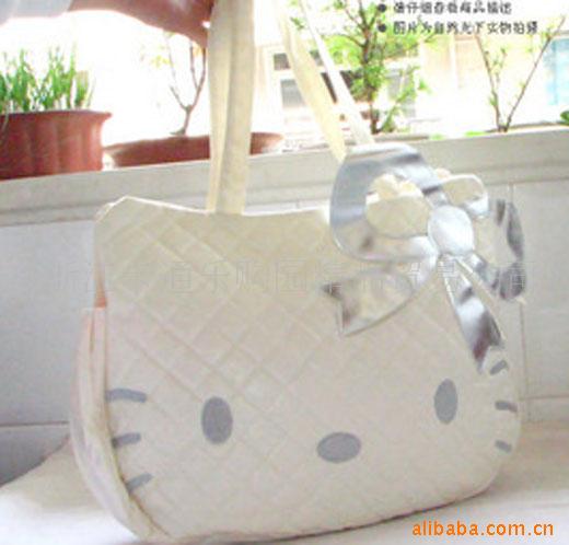 新款HELLO KITTY銀色蝴蝶結白色單肩包挎包工廠,批發,進口,代購