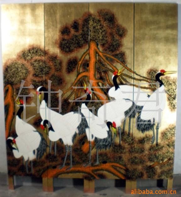 漆香草堂松鹤漆画屏风(纯手工)