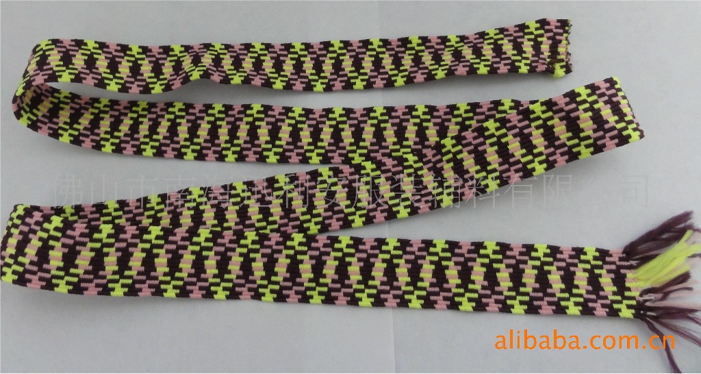 22mm三色走马机编织松紧带,主要原料:涤纶纱及光根,规格颜色可多样化