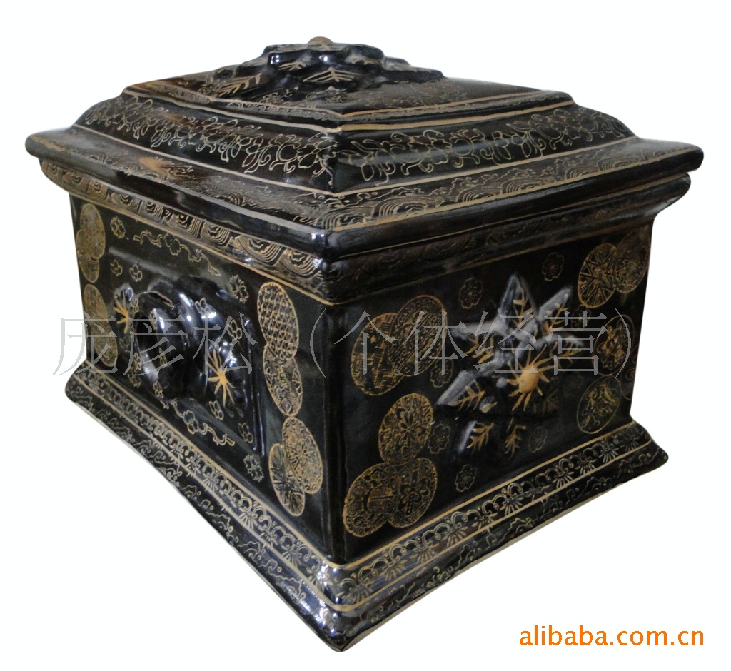 景德镇陶瓷双层青花骨灰盒随葬品*陶瓷棺材*殡仪品*