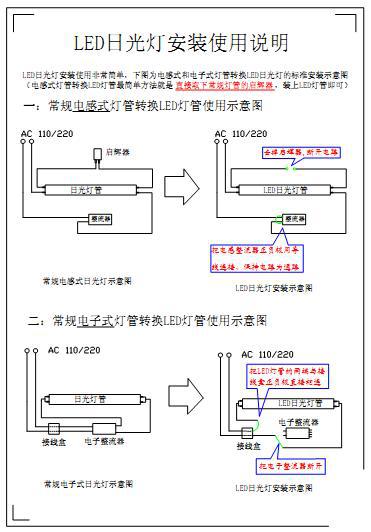 根据图示安装即可(最简单方法就是把传统日光灯的启辉器取下即可)