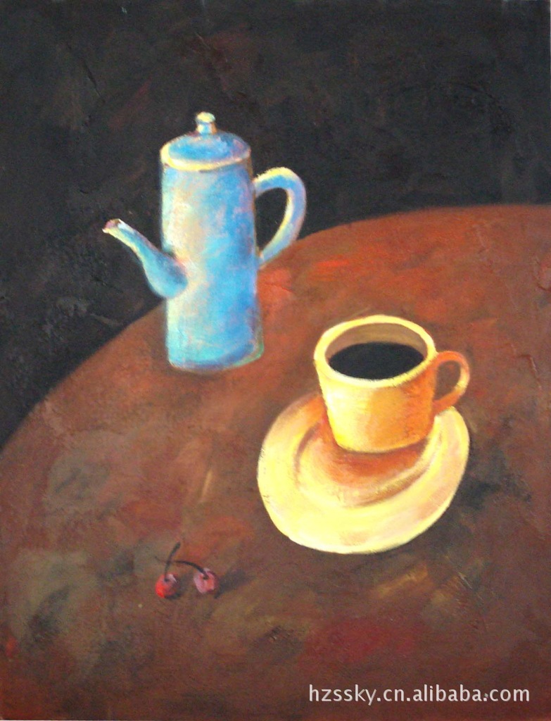 厂家供应咖啡杯纯手绘油画卧室书房客厅装饰静物油画物美价廉