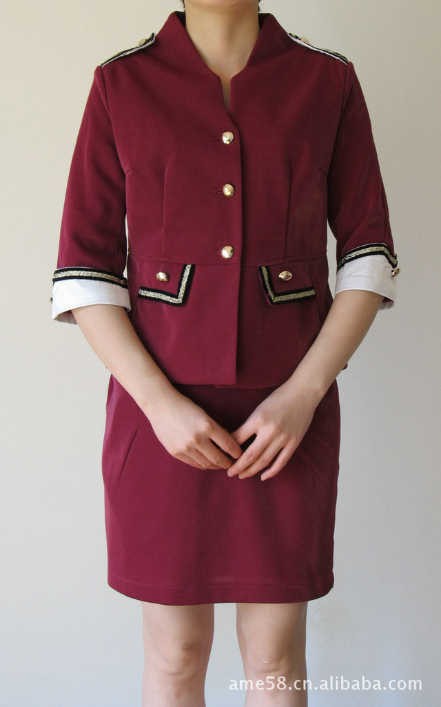 夏季酒店服务员 饭店工作服 女装红色裙子