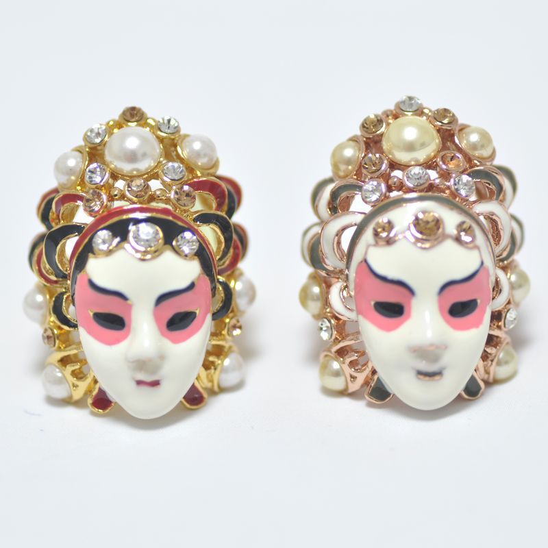 另类抽象手绘京剧脸谱面具(银色)保色戒指