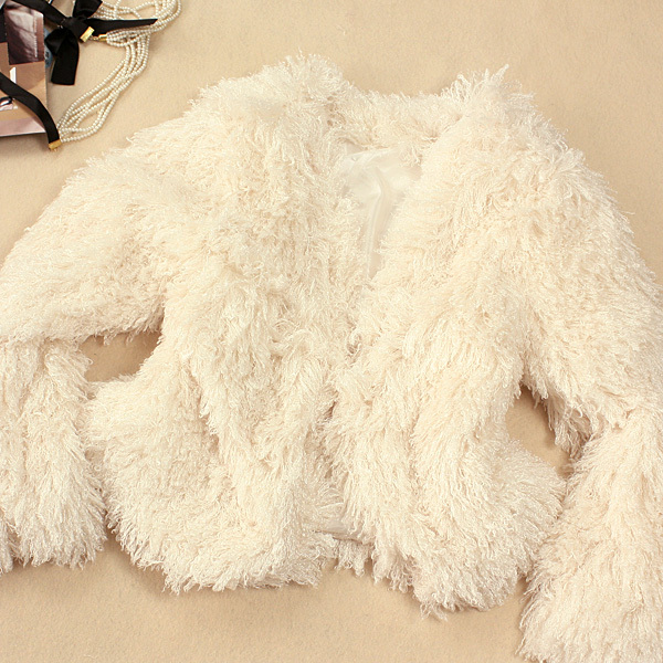 聚划算 2011韩版秋冬装新款超可爱人造羊羔毛外套 米白色 58.60,58.