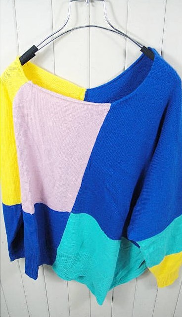 2011年新款热销mm最爱风格不规则方块拼接斜肩针织毛衣衫3394 51.