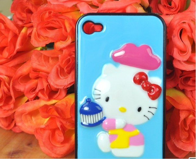 苹果iphone 4 保护壳 立体hello kitty 浮雕手机壳 新款 7.00,6.