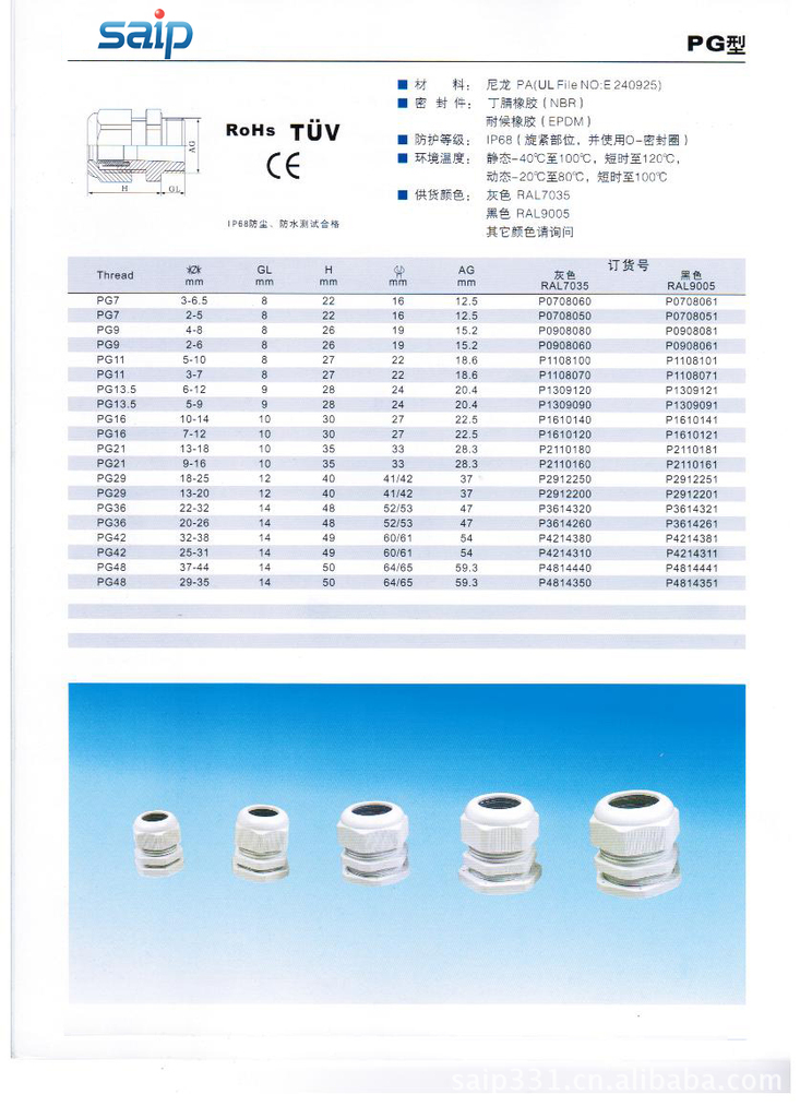 厂家直销pg9防水接头 填料函 格兰头