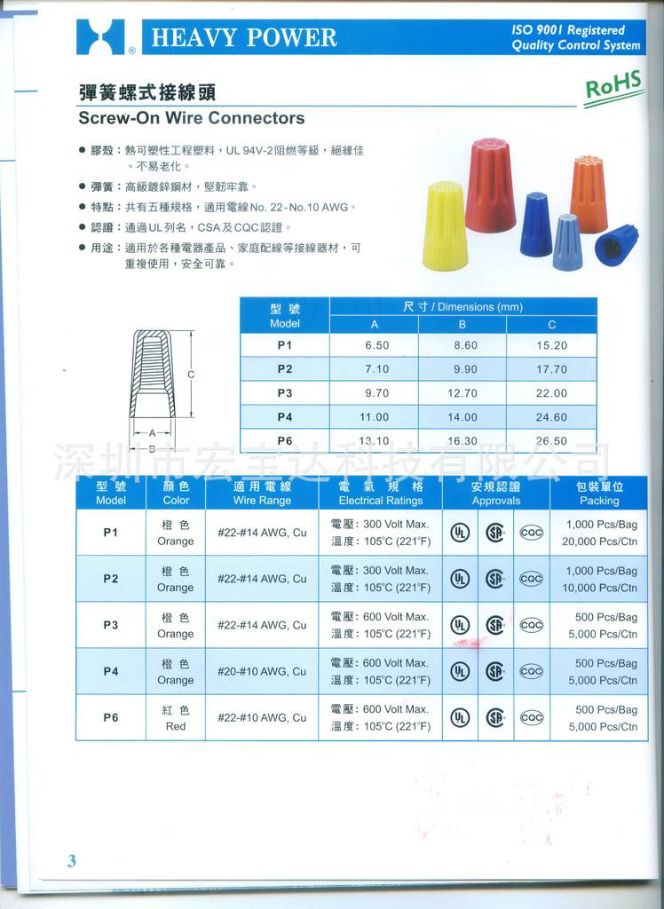 厂家供应ul螺式接线帽端子p1p2p3p4压线帽螺旋弹簧螺式接头