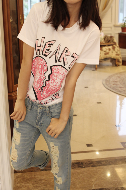 boyfirend浅色宽松磨破洞牛仔裤