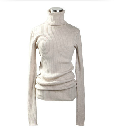 针织服装加工 d&g米白色条纹高领女式修身打底针织衫