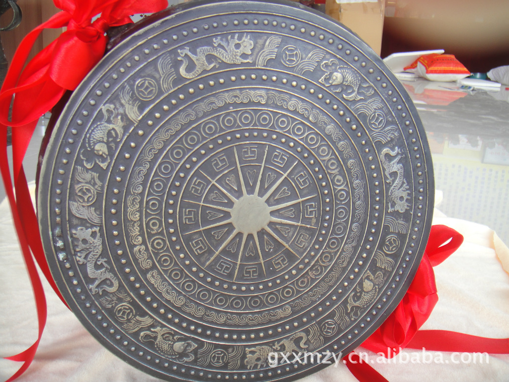36公分铜鼓-鱼龙纹鼓面*精美细致