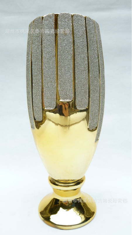 厂家供应 电镀陶瓷奖杯花瓶 现代创意艺术 喷砂系列 陶瓷礼.