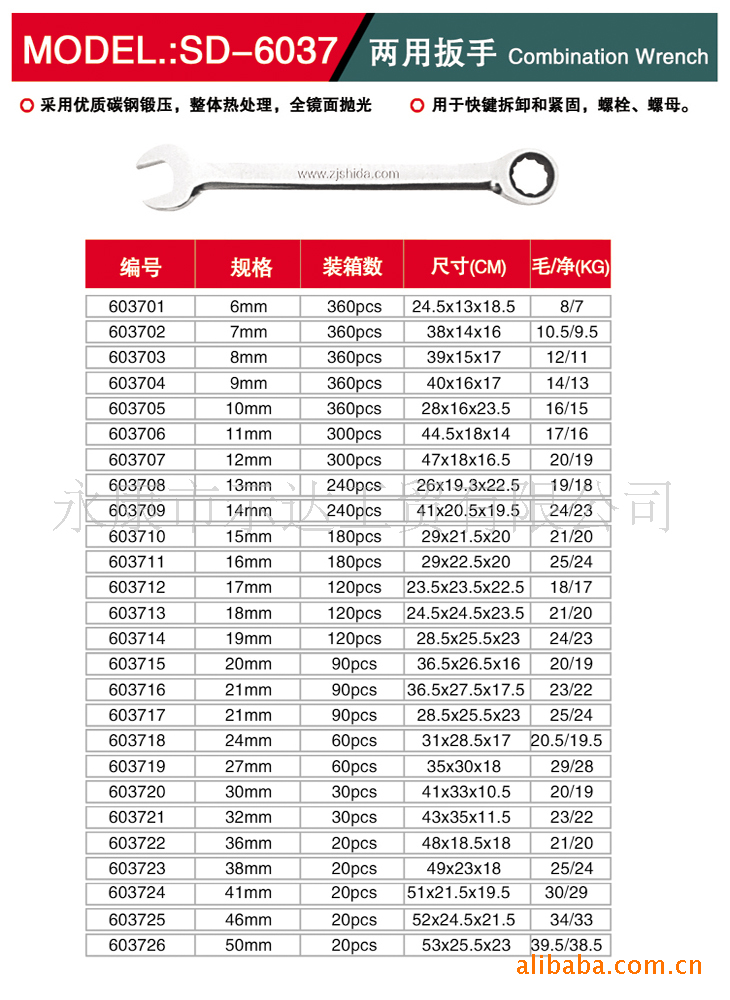【示达工具】镜面抛光快速扳手 sd-6037单头扳手