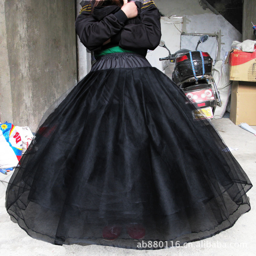 批发婚纱礼服裙撑黑色无骨硬网纱松紧腰演出服装外穿厂家专业定做