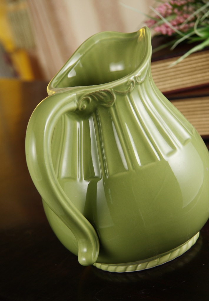 忆家家饰 新款纯绿色高丝温高档陶瓷水壶 花插07绿 保丽龙包装