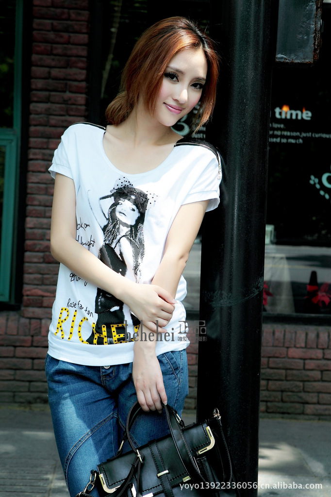 hehehei呵呵嘿专柜正品日韩欧美风格女士短袖蕾丝拉链女郎t恤批发
