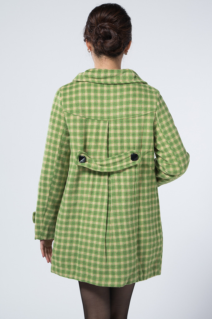 名泽新款格子加厚修身中长款毛呢女式大衣