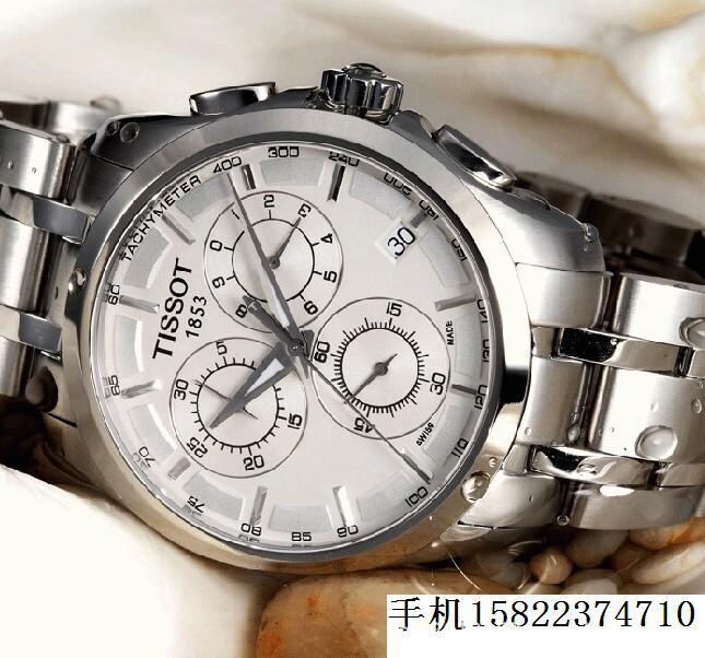 新款瑞士天梭手表t035库图系列石英男表 6针计时 皮带黑盘款