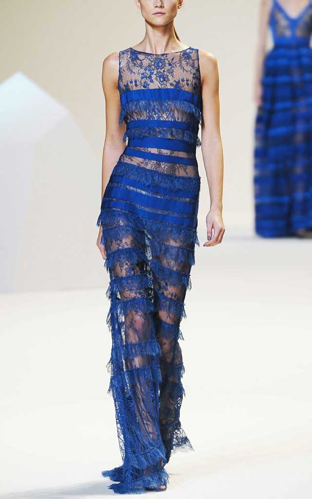 show模特走秀图2013 公司年会**天空蓝睫毛蕾丝蛋糕长款礼服裙 连衣裙