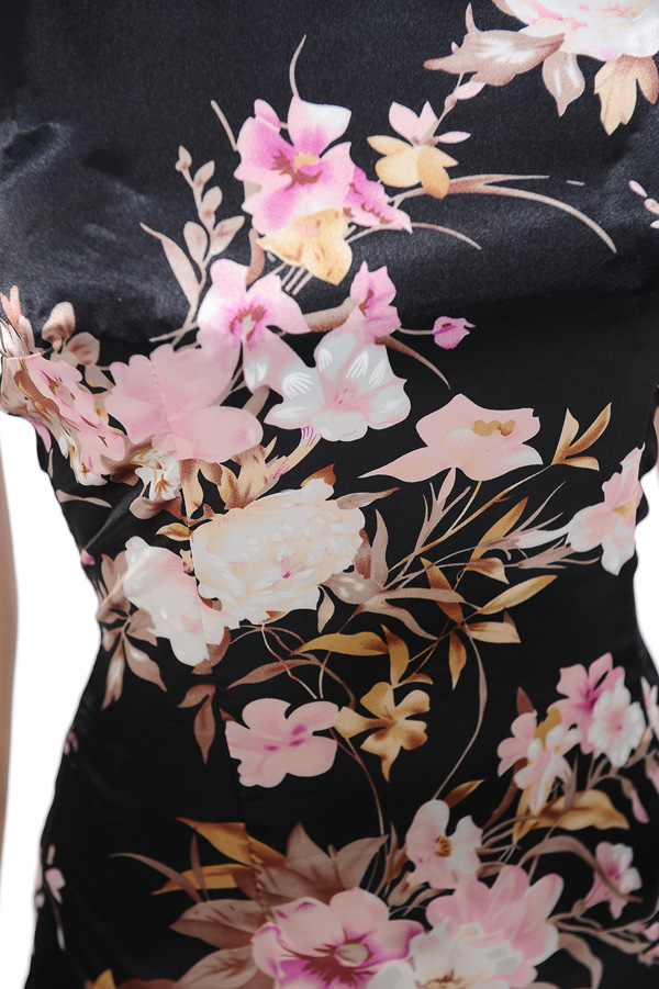 2011新款黑点桃花露背改良小旗袍 性感仿真丝小桃花 热销!