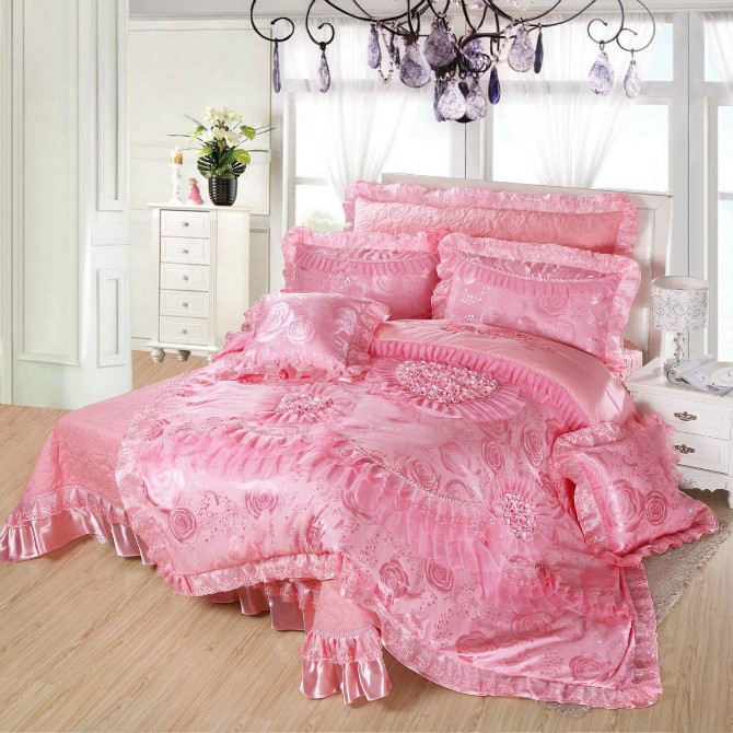 诚信厂家 新款婚庆套件 结婚床上用品 纯棉公主七件套大红批发
