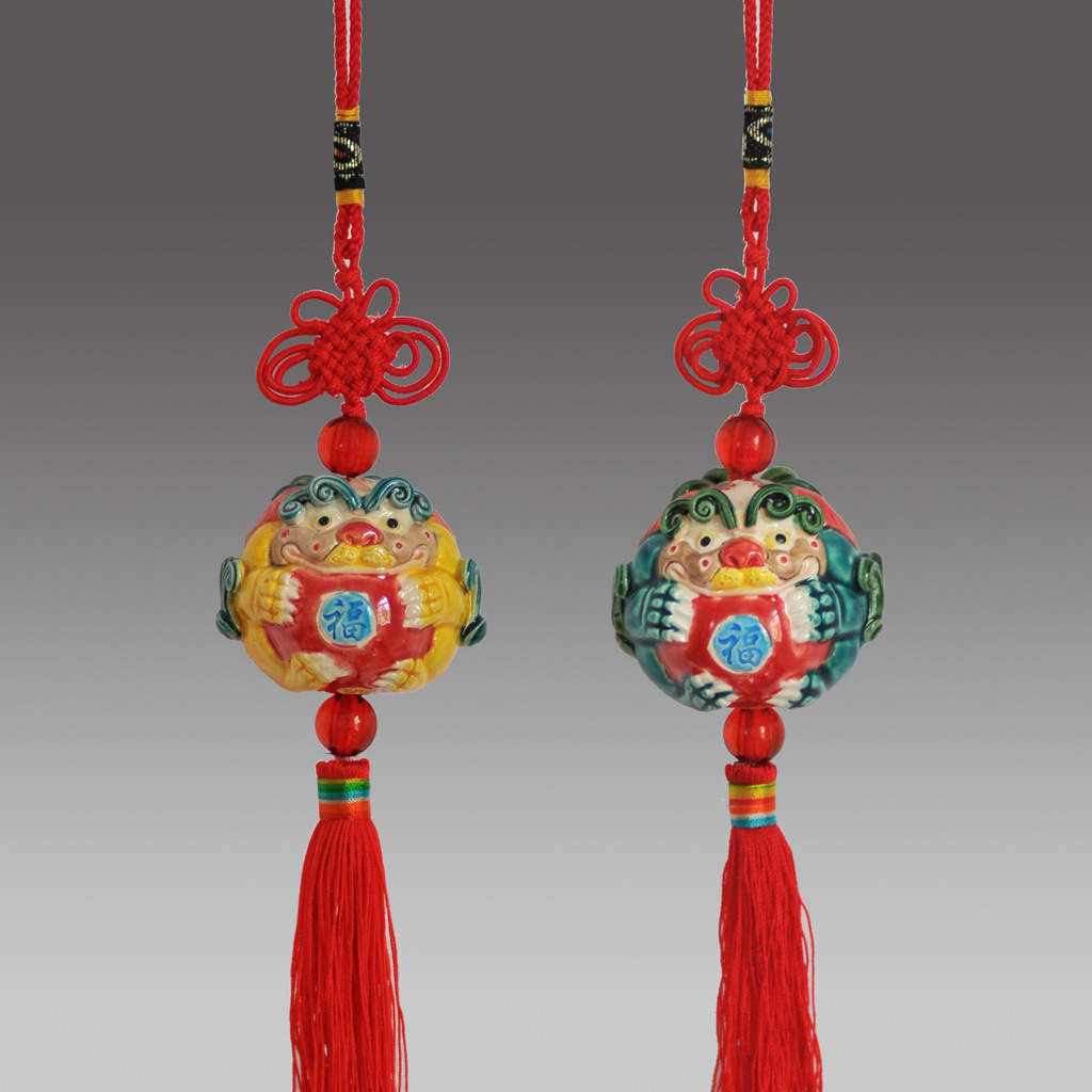 风师爷 狮子 吊坠 挂饰 镇邪 民间工艺品 礼品 台湾 金门 交趾陶