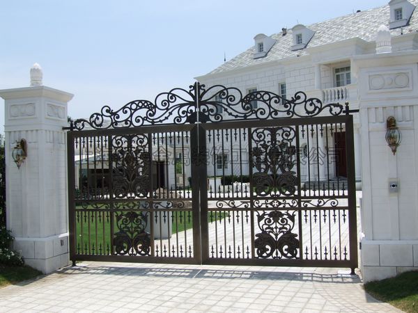 遥控铁艺门,庭院门,镀钛铁艺门
