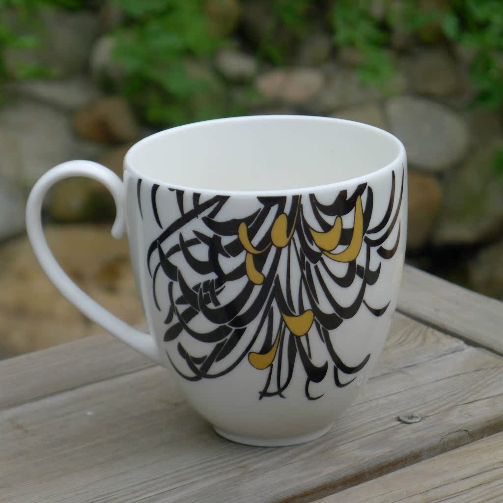 zakka杂货 个性水杯 黑色印花杯个 个性陶瓷杯 陶瓷创意杯 时尚杯