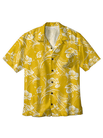 丝妮雅海南岛服 优质旅游休闲沙滩装 纯棉免烫 花衬衫 黄色