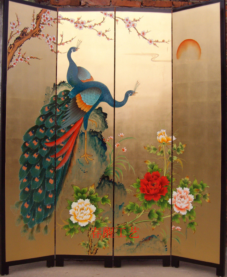 孔雀图/手绘漆画/大型装修画定制/厂家直销/屏风定制/电视背景墙