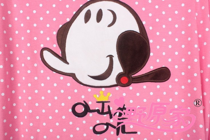 奥利弗家居服 纯棉长袖睡衣批发 小波点可爱睡裙 8色入